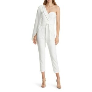 B4. NWT LAVISH ALICE TAILORED ONE SHOULDER CAPE SLEEVE CROP JUMPSUIT